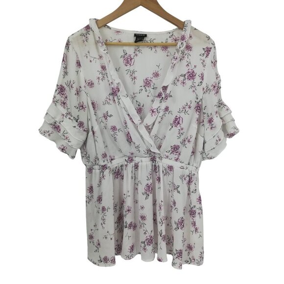 Torrid Sheer Floral Faux Wrap Surplice Empire Waist Blouse Size 1X Ruffle Fairy - Picture 1 of 13